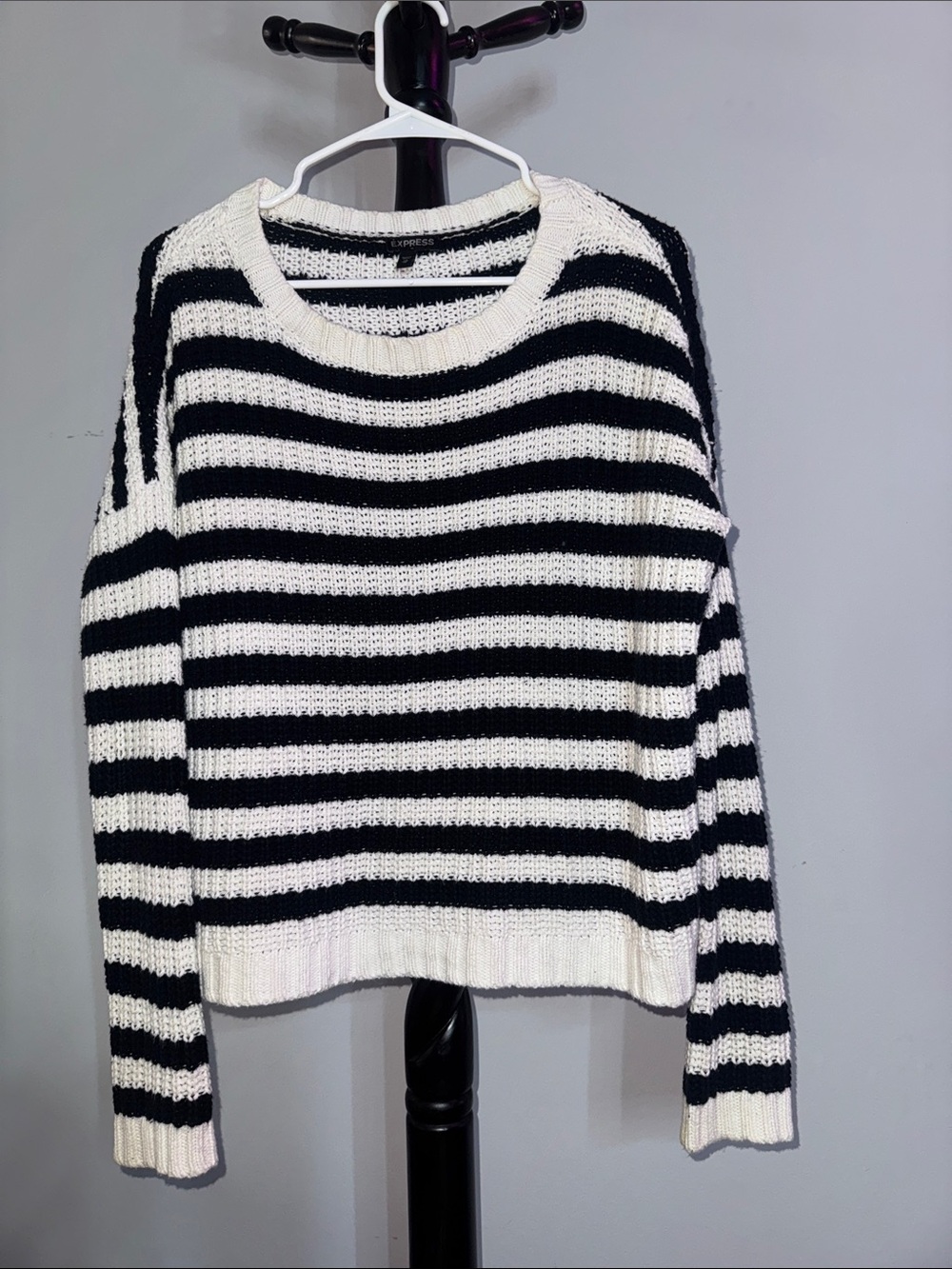 Express Black & White Striped Scoop Neck Sweater 23.T